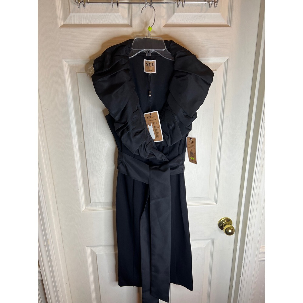 NUE by Shani Black Body Architecture Sheath Dress Size 4 Puff Sleeve Belted